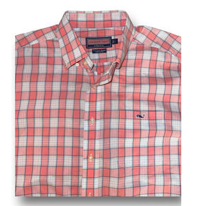 Vineyard‎ Vines Men's Tucker Shirt Salmon Pink/White Plaid - Size L